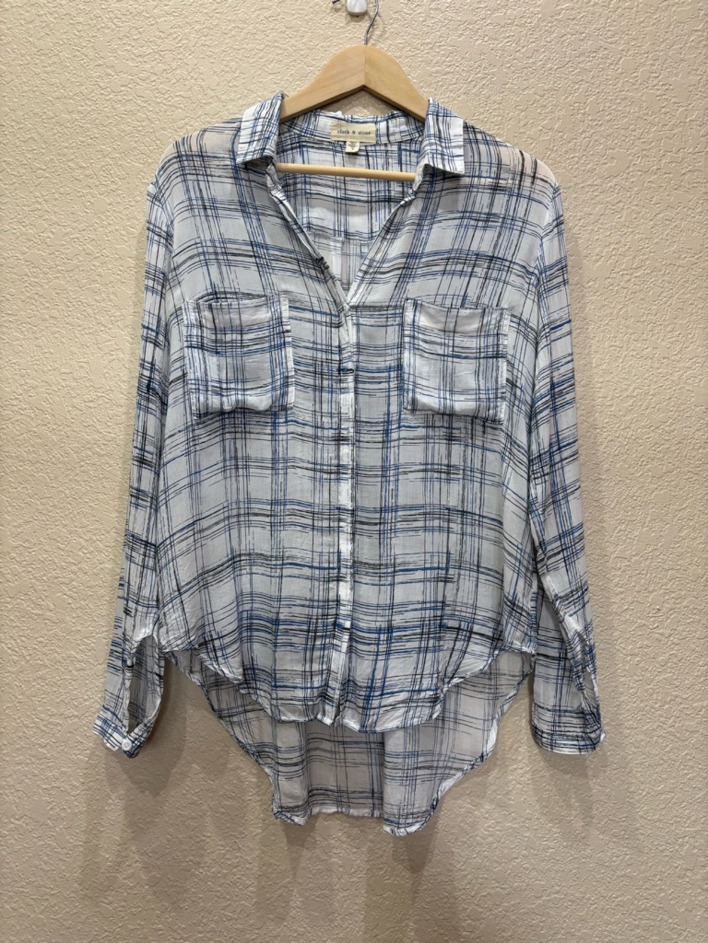 Anthropologie | Cloth & Stone Glacier Plaid Top Light Weight Breezy Sheer Small